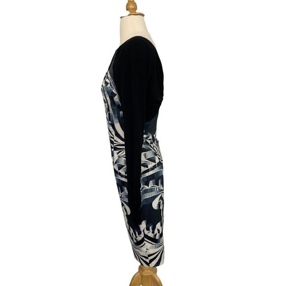 Karen Millen Sheath Dress Knee Length Navy Black Abstract Cocktail Size US 8 - Picture 2 of 13